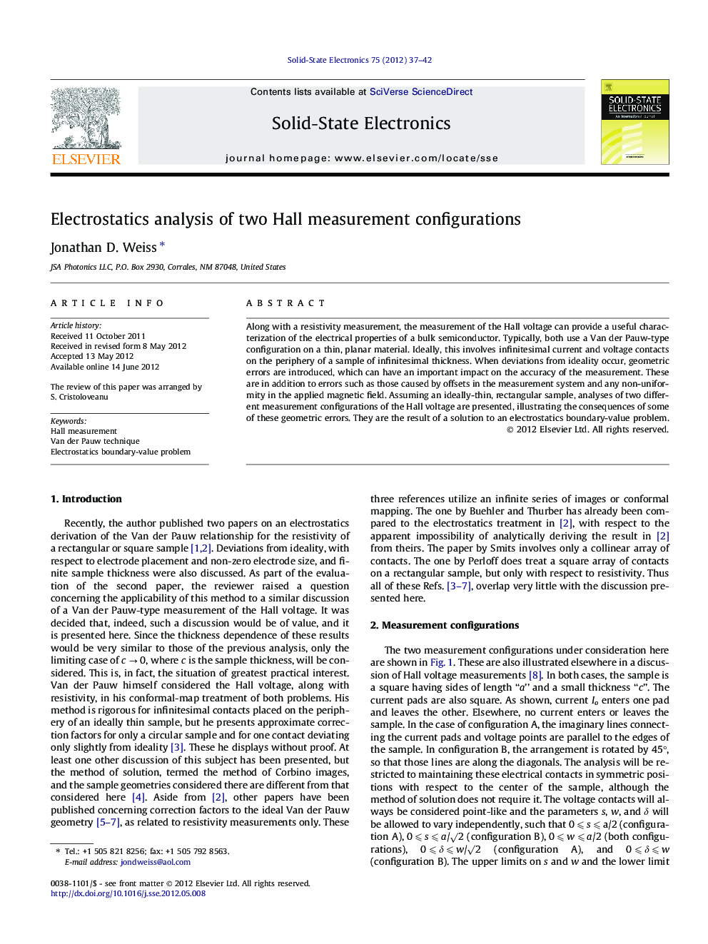 Electrostatics analysis of two Hall measurement configurations