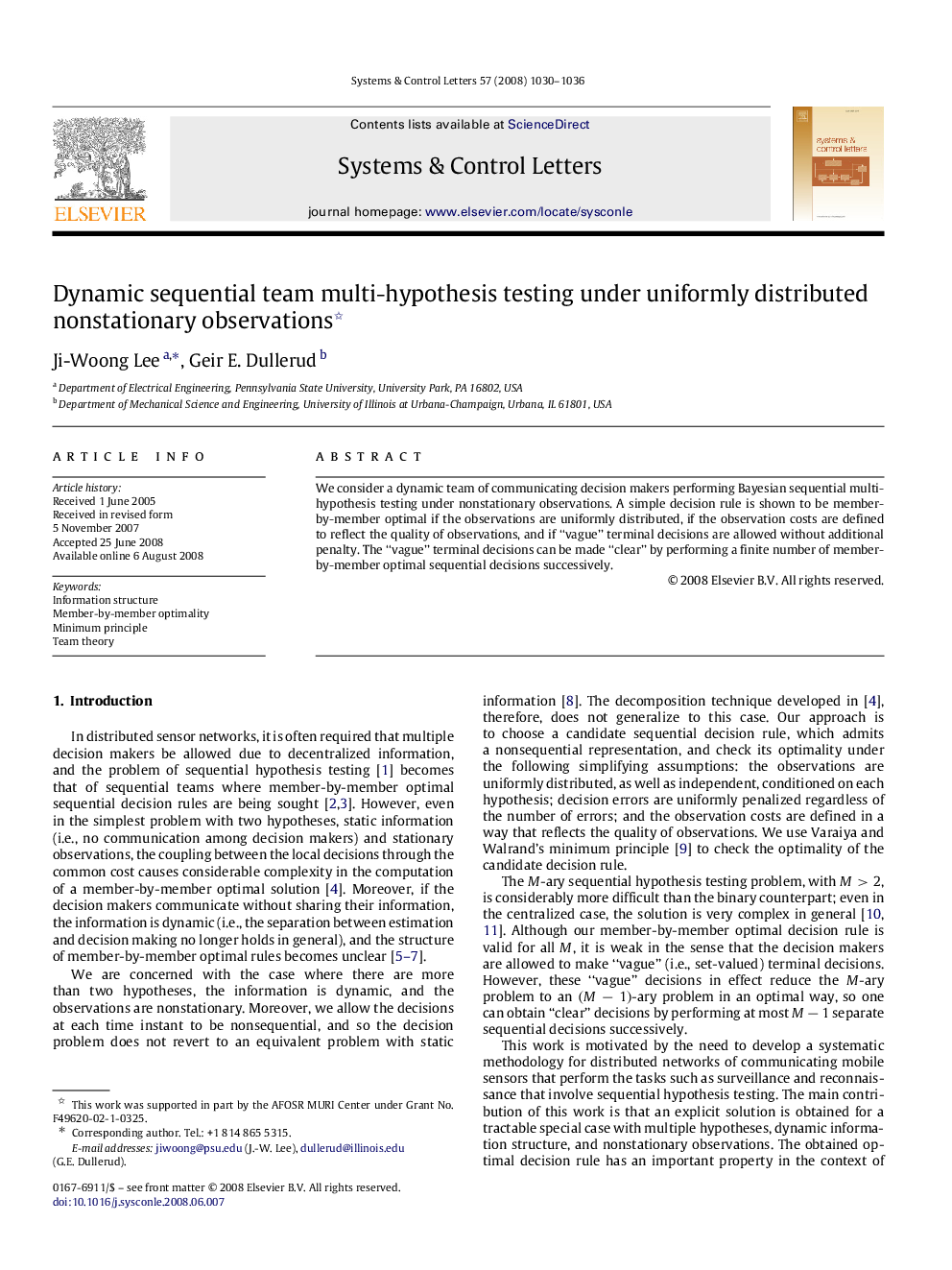 Dynamic sequential team multi-hypothesis testing under uniformly distributed nonstationary observations 