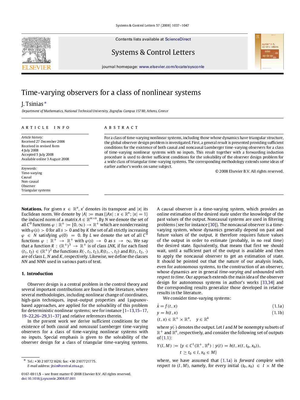 Time-varying observers for a class of nonlinear systems