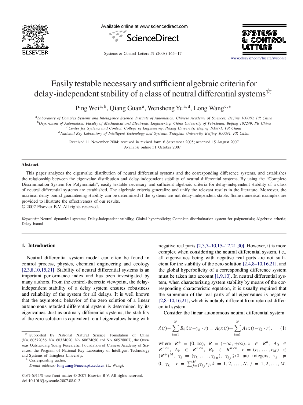 Easily testable necessary and sufficient algebraic criteria for delay-independent stability of a class of neutral differential systems 