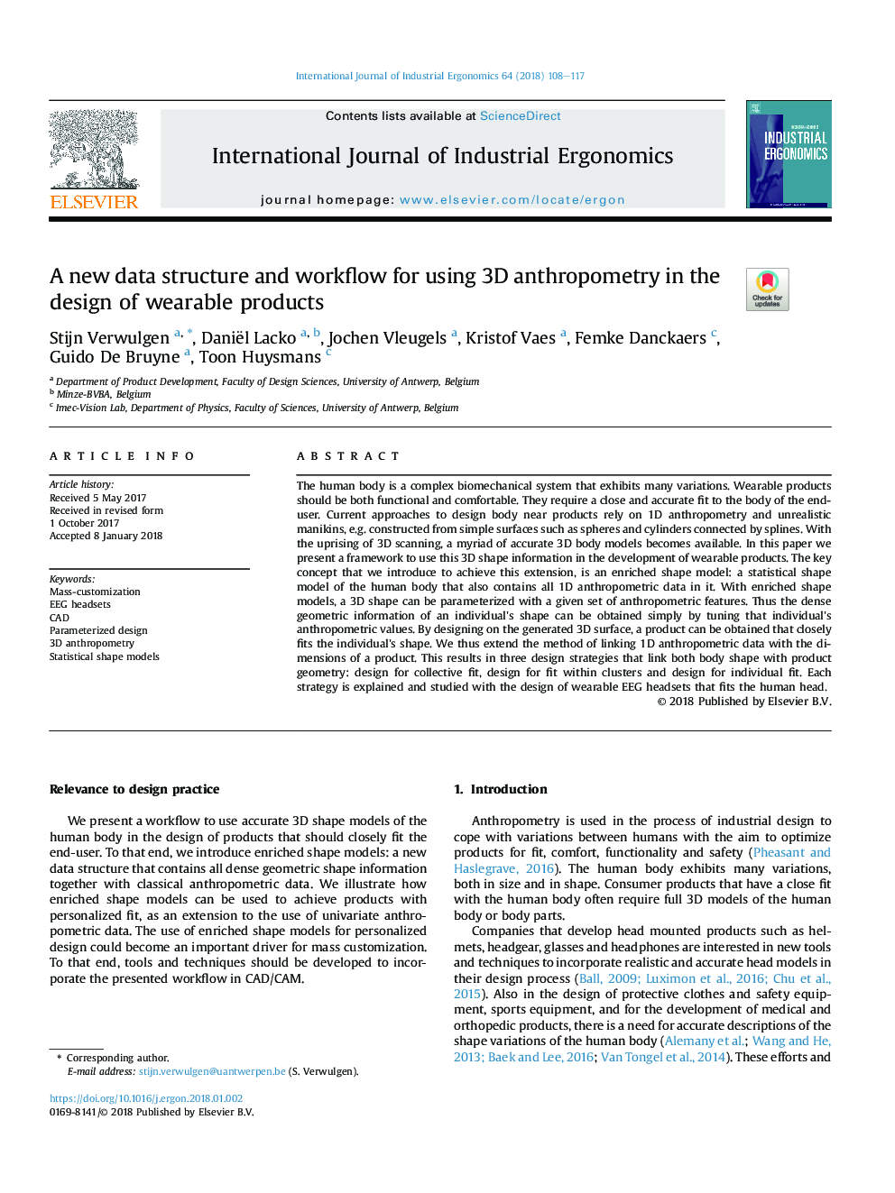 A new data structure and workflow for using 3D anthropometry in the design of wearable products