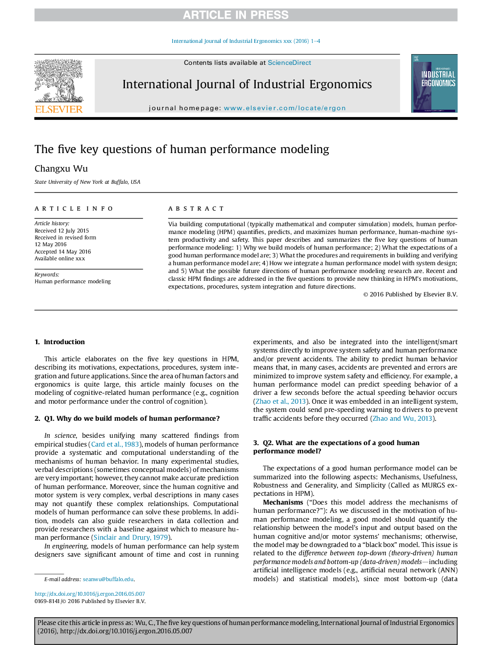 The five key questions of human performance modeling