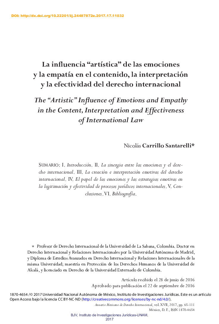 La influencia “artÃ­stica” de las emociones y la empatÃ­a en el contenido, la interpretación y la efectividad del derecho internacional