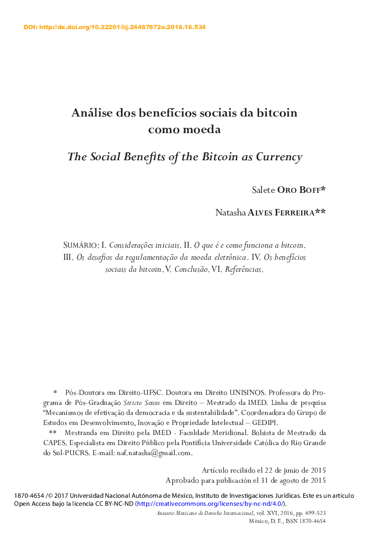 Análise dos benefÃ­cios sociais da bitcoin como moeda