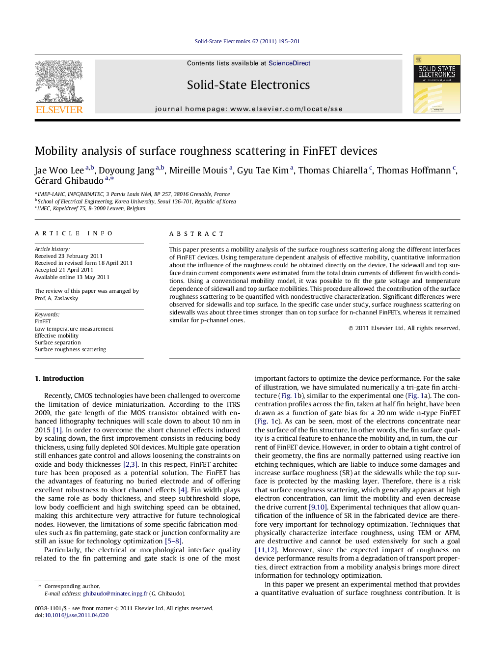 Mobility analysis of surface roughness scattering in FinFET devices