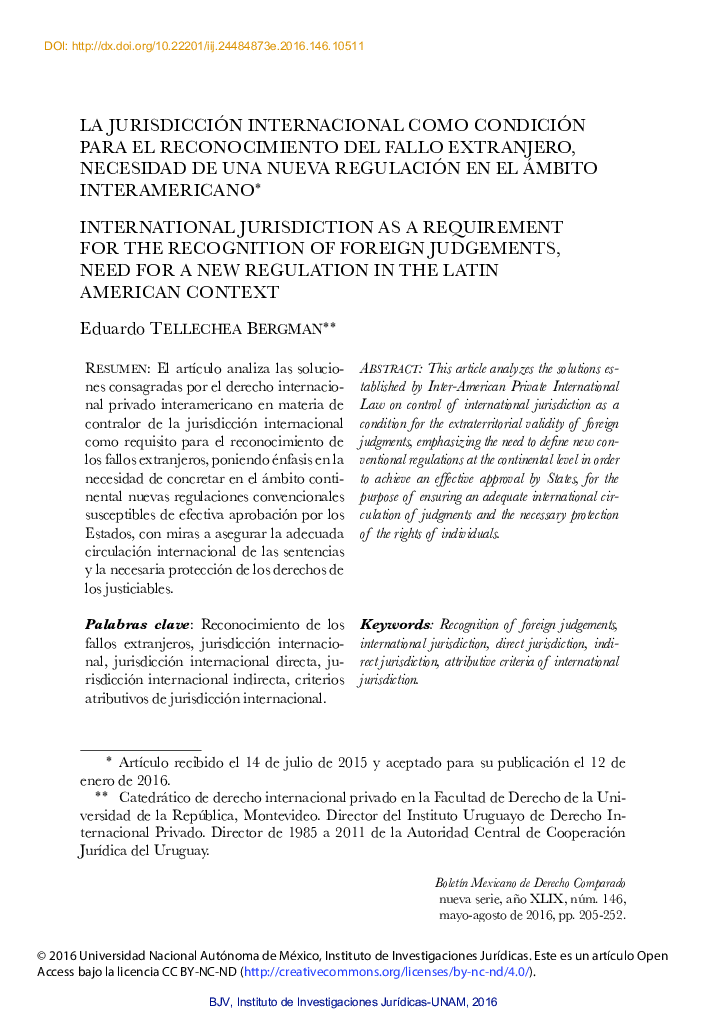 La jurisdicción internacional como condición para el reconocimiento del fallo extranjero, necesidad de una nueva regulación en el ámbito interamericano