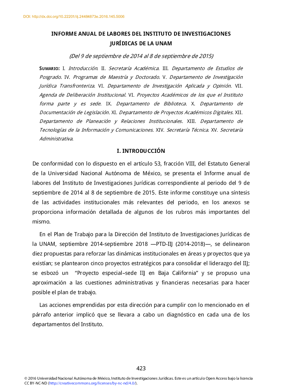 Informe anual de labores del instituto de investigaciones jurÃ­dicas de la UNAM
