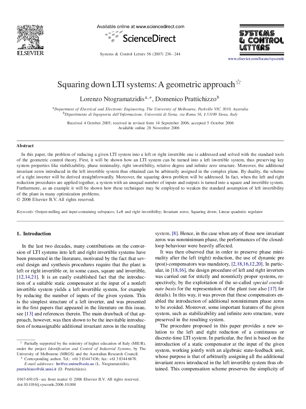 Squaring down LTI systems: A geometric approach