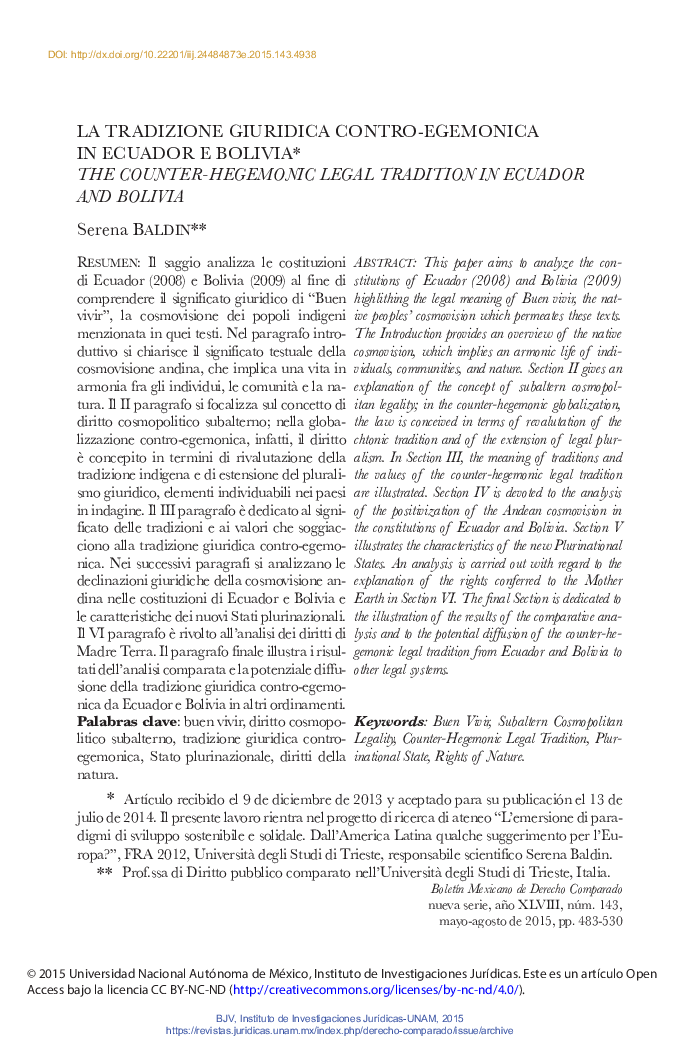 La tradizione giuridica contro-egemonica in Ecuador e Bolivia*