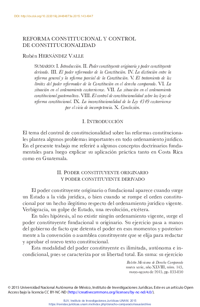 Reforma constitucional y control de constitucionalidad