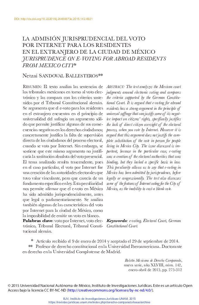 La admisión jurisprudencial del voto por internet para los residentes en el extranjero de la ciudad de México