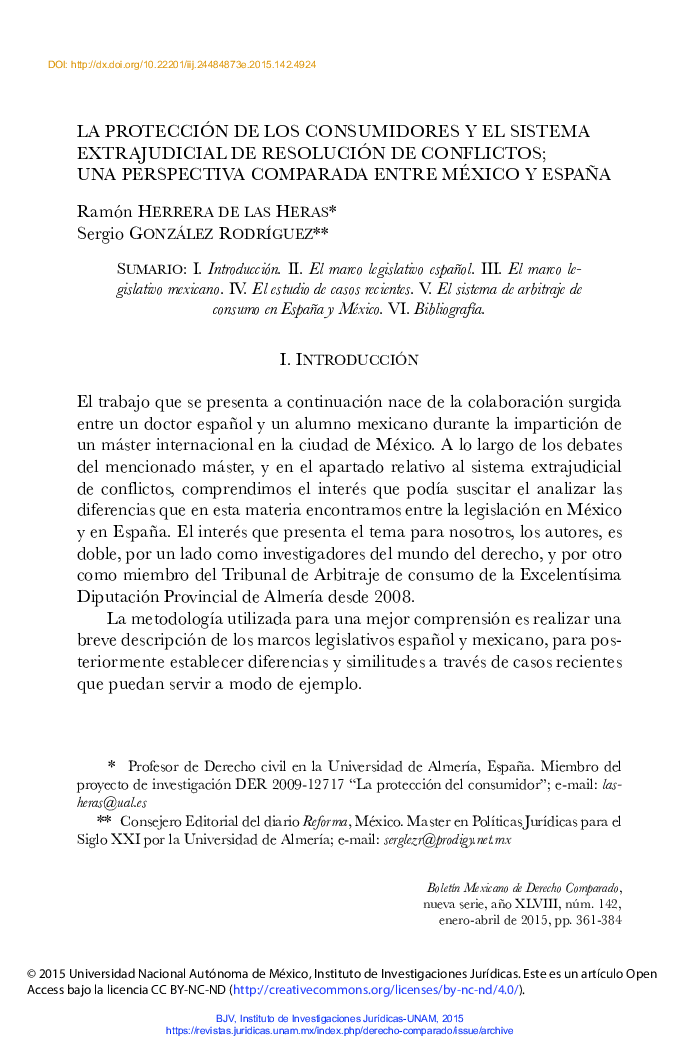 La protección de los consumidores y el sistema extrajudicial de resolución de conflictos; una perspectiva comparada entre México y España