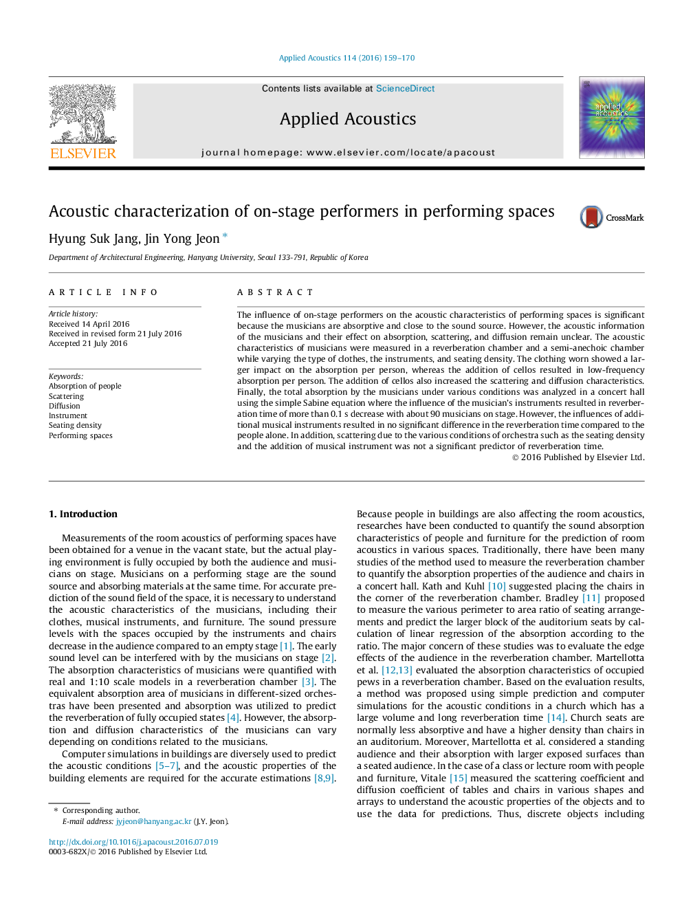 Acoustic characterization of on-stage performers in performing spaces