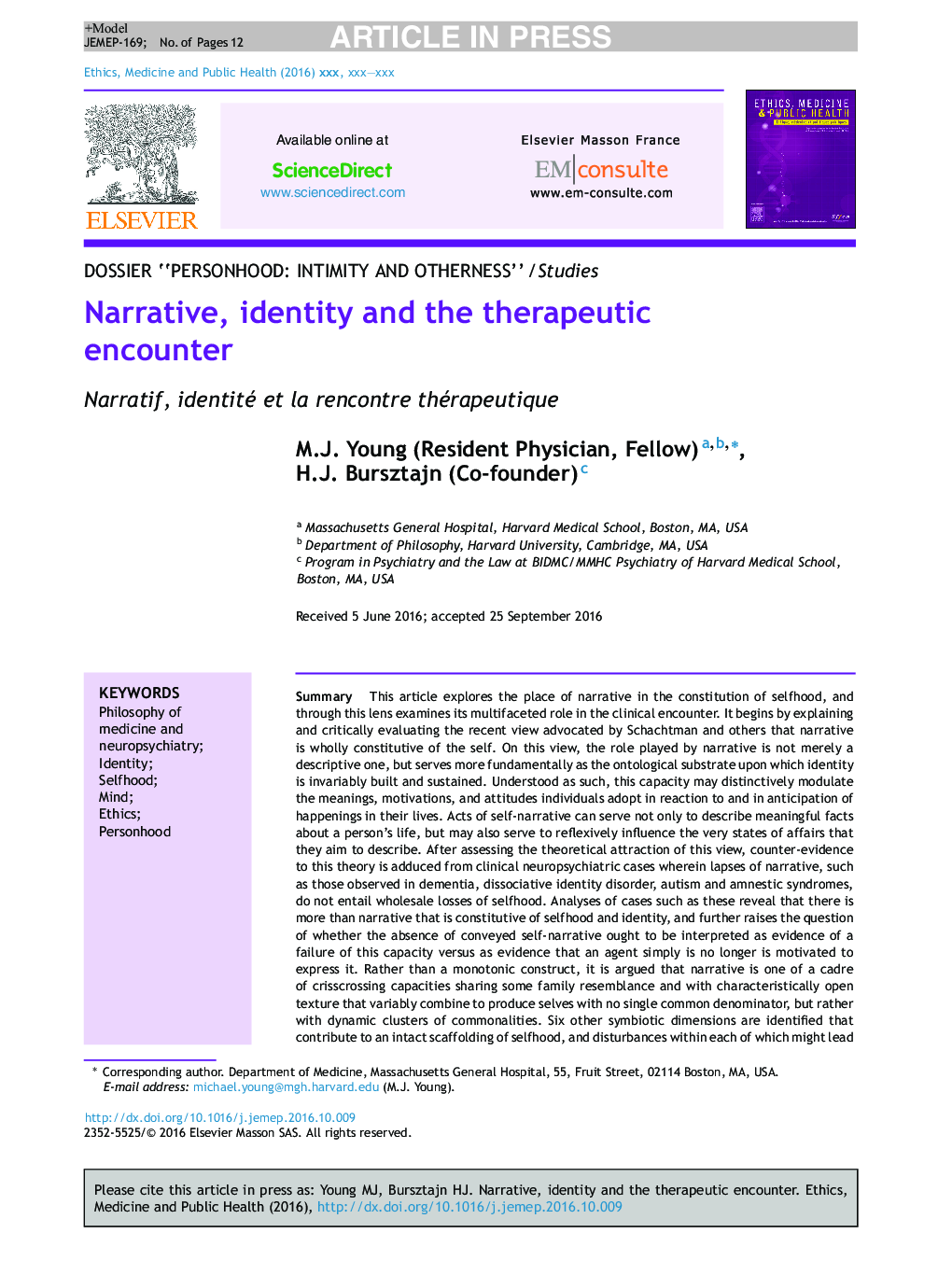 Narrative, identity and the therapeutic encounter