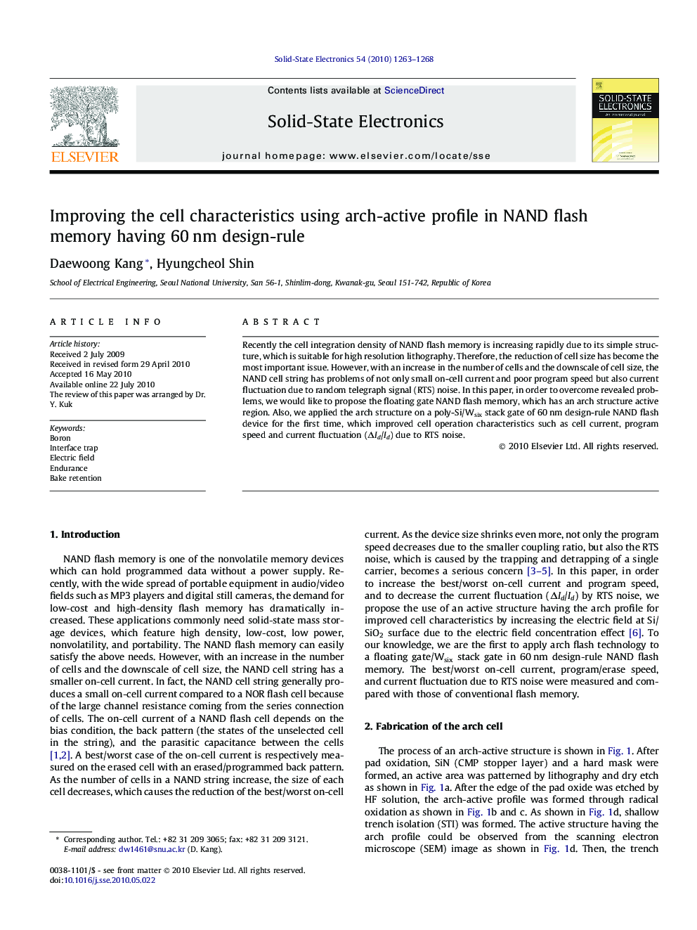 Improving the cell characteristics using arch-active profile in NAND flash memory having 60Â nm design-rule