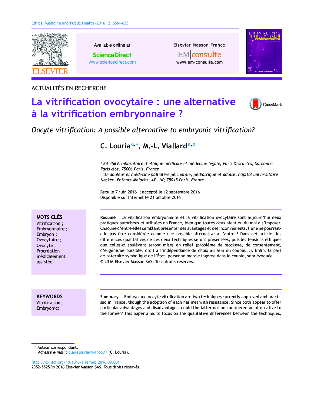 La vitrification ovocytaireÂ : une alternative Ã  la vitrification embryonnaireÂ ?