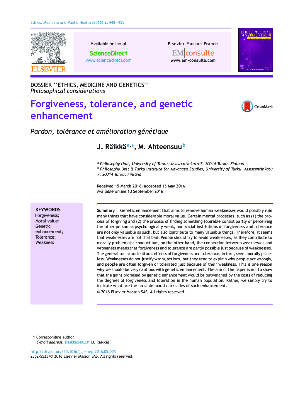 Forgiveness, tolerance, and genetic enhancement