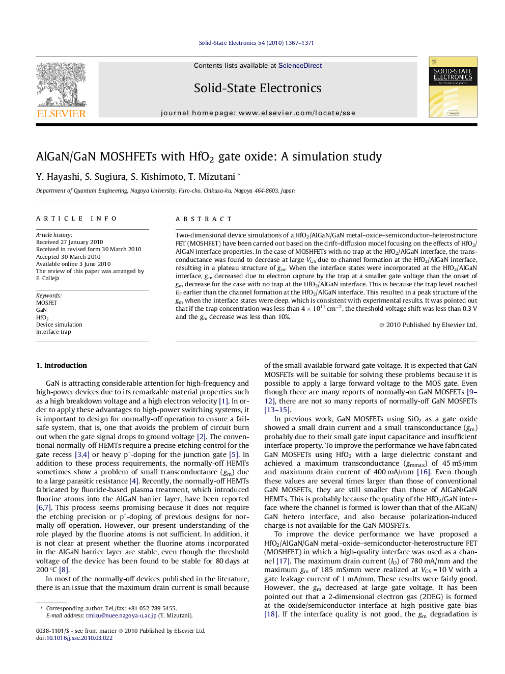 AlGaN/GaN MOSHFETs with HfO2 gate oxide: A simulation study