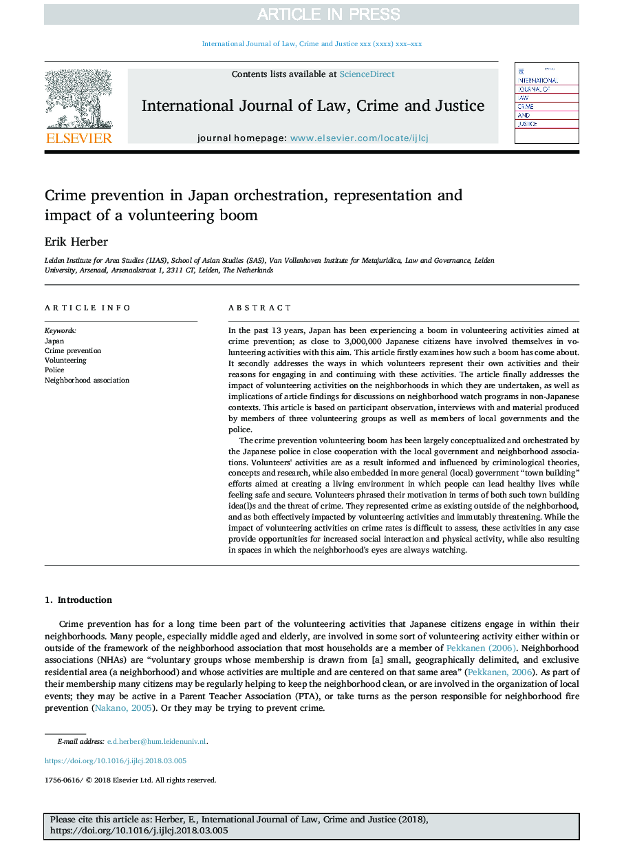 Crime prevention in Japan orchestration, representation and impact of a volunteering boom