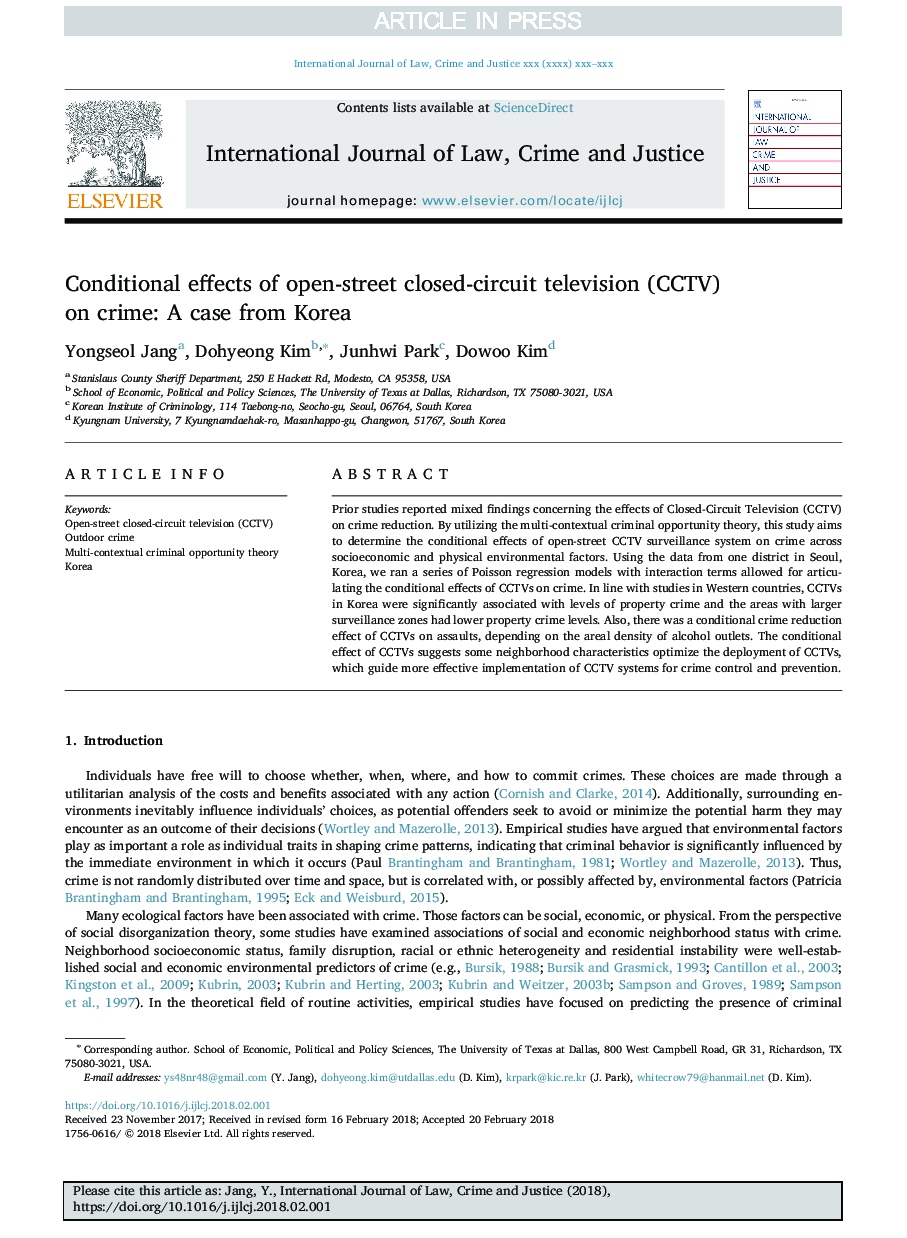 Conditional effects of open-street closed-circuit television (CCTV) on crime: A case from Korea