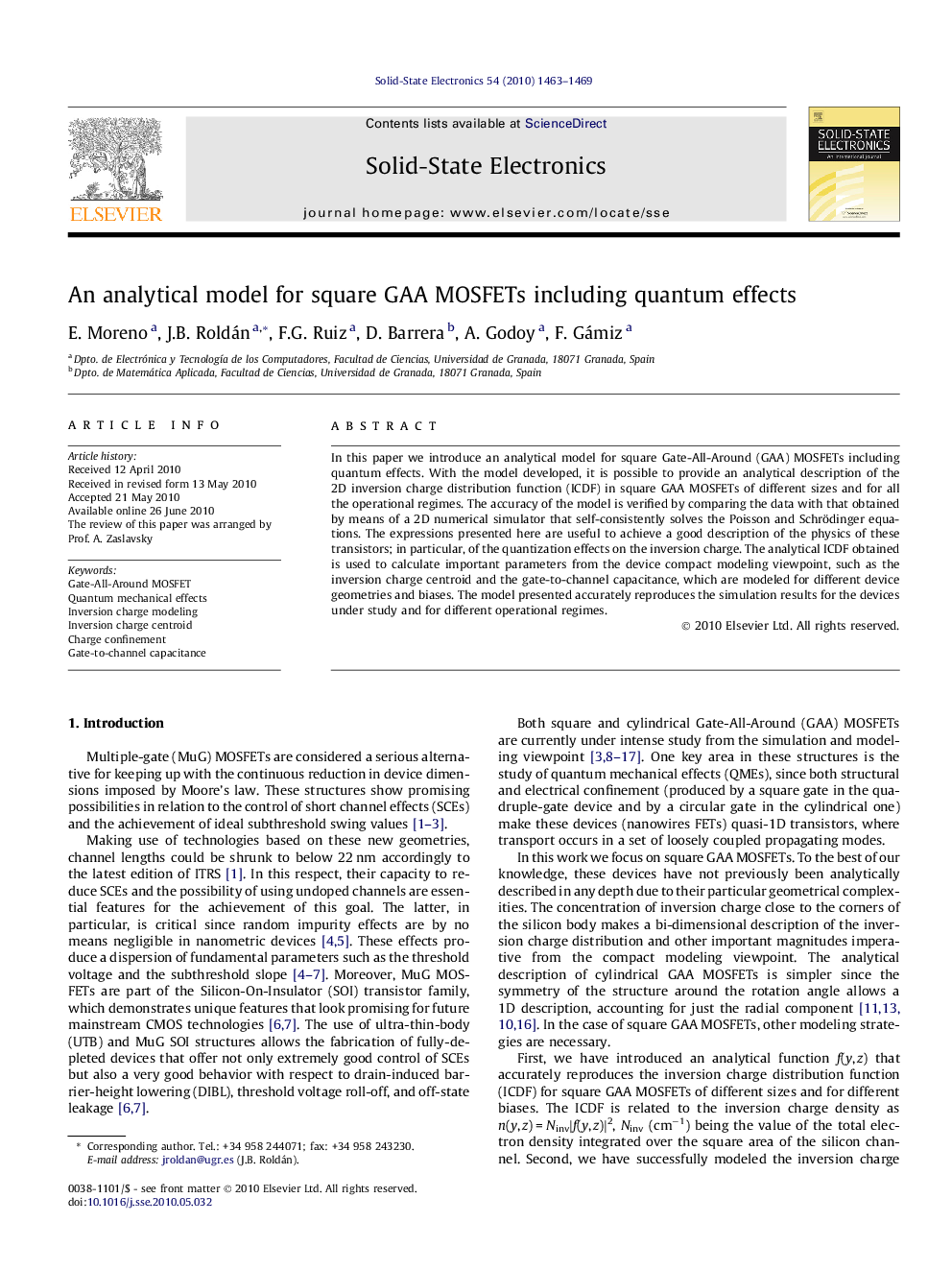 An analytical model for square GAA MOSFETs including quantum effects