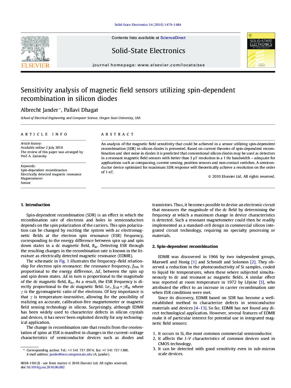 Sensitivity analysis of magnetic field sensors utilizing spin-dependent recombination in silicon diodes