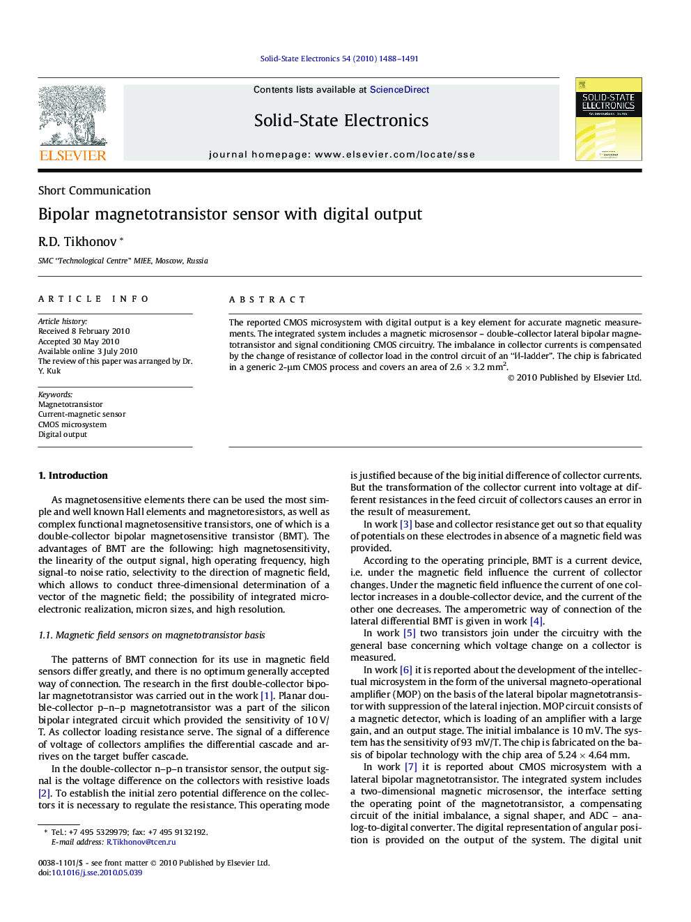 Bipolar magnetotransistor sensor with digital output