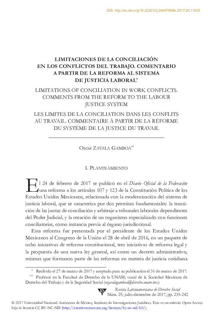 Limitaciones de la conciliación en los conflictos del trabajo. Comentario a partir de la reforma al sistema de justicia laboral*