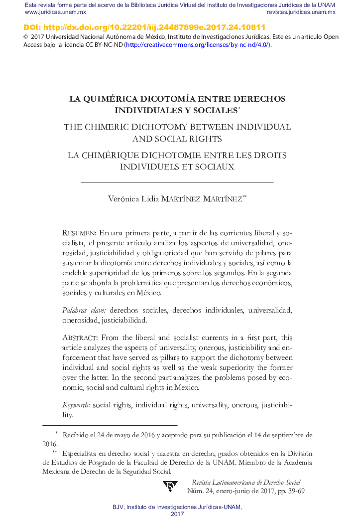 La Quimérica DicotomÃ­a Entre Derechos Individuales y Sociales