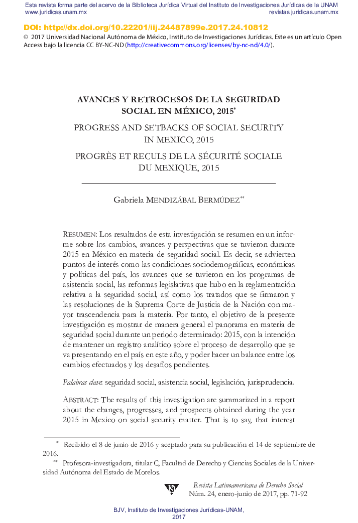 Avances y Retrocesos de la Seguridad Social en México, 2015