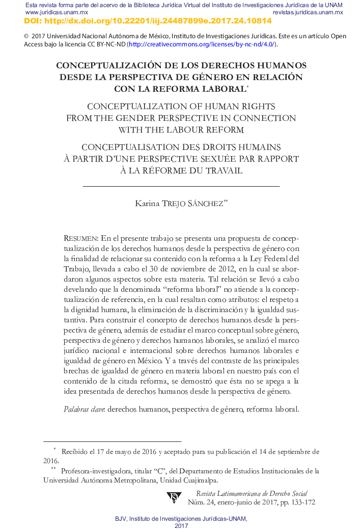 Conceptualización de los Derechos Humanos Desde la Perspectiva de Género en Relación con la Reforma Laboral