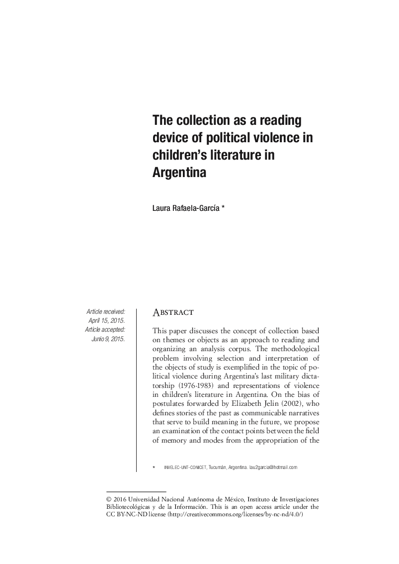 این مجموعه به عنوان ابزار خواندن خشونت سیاسی در ادبیات کودکان در آرژانتین 