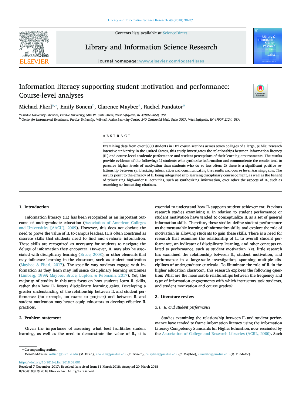 Information literacy supporting student motivation and performance: Course-level analyses