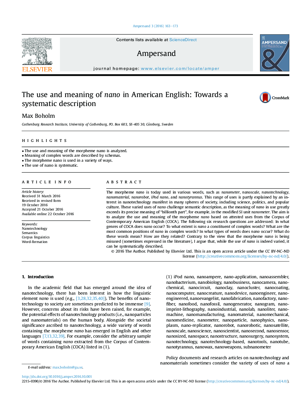 The use and meaning of nano in American English: Towards a systematic description