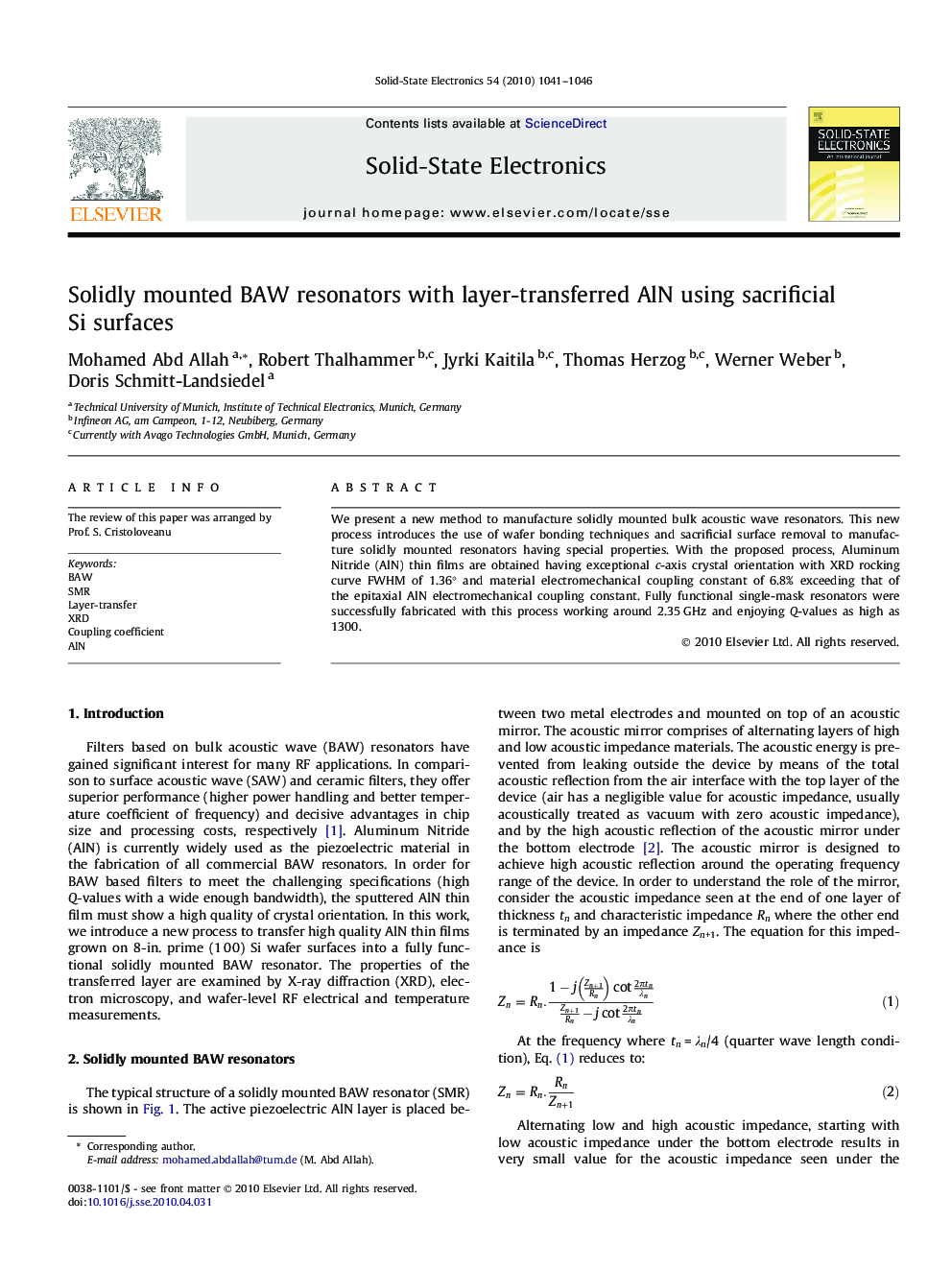 Solidly mounted BAW resonators with layer-transferred AlN using sacrificial Si surfaces