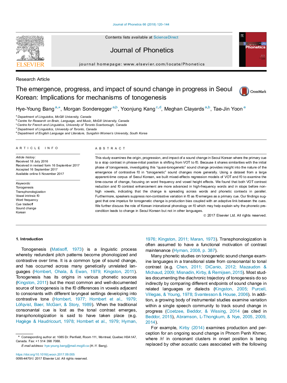 The emergence, progress, and impact of sound change in progress in Seoul Korean: Implications for mechanisms of tonogenesis