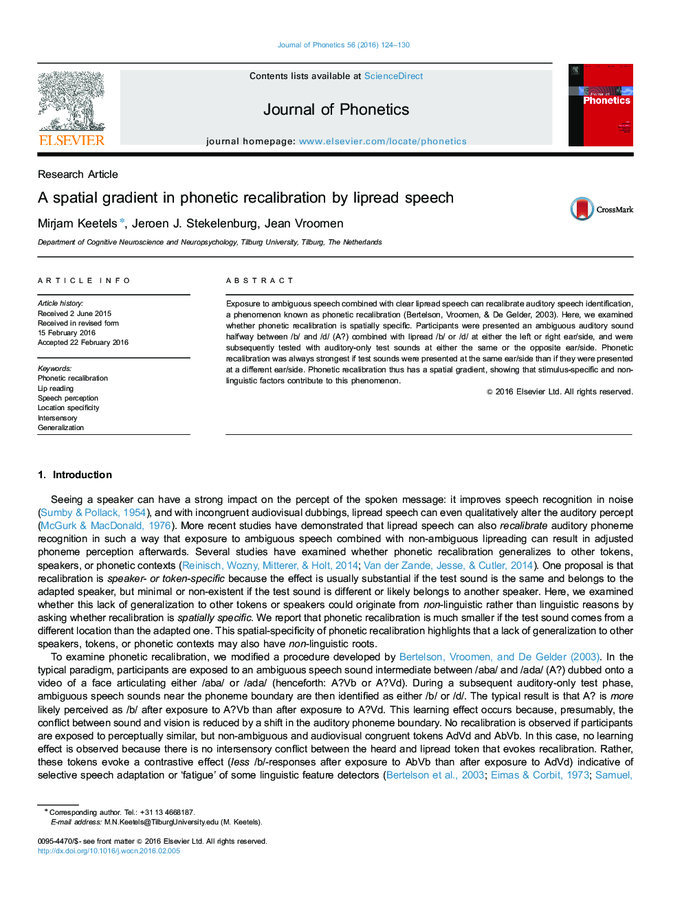 A spatial gradient in phonetic recalibration by lipread speech