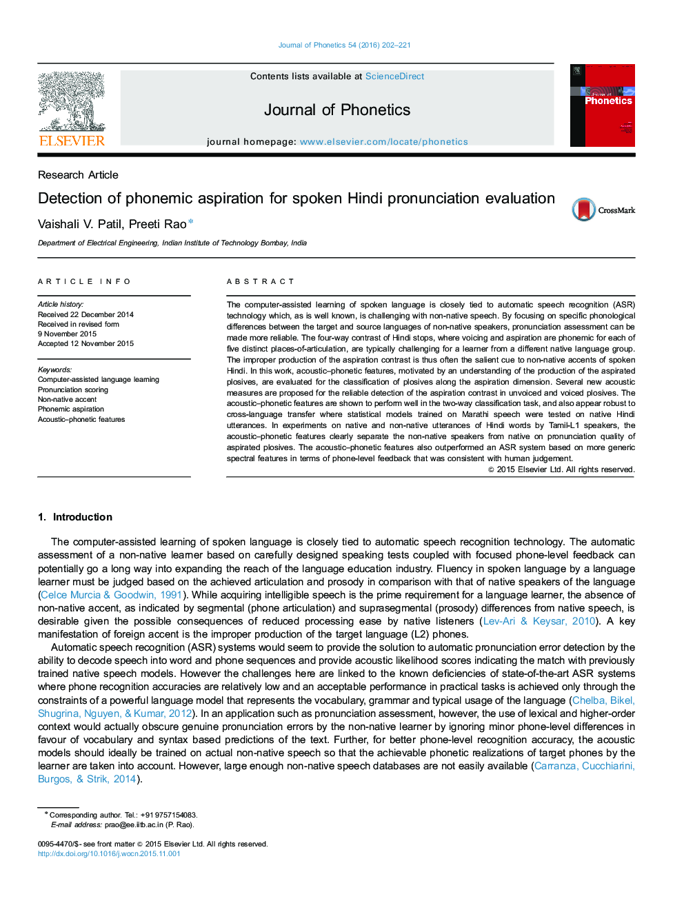 Detection of phonemic aspiration for spoken Hindi pronunciation evaluation