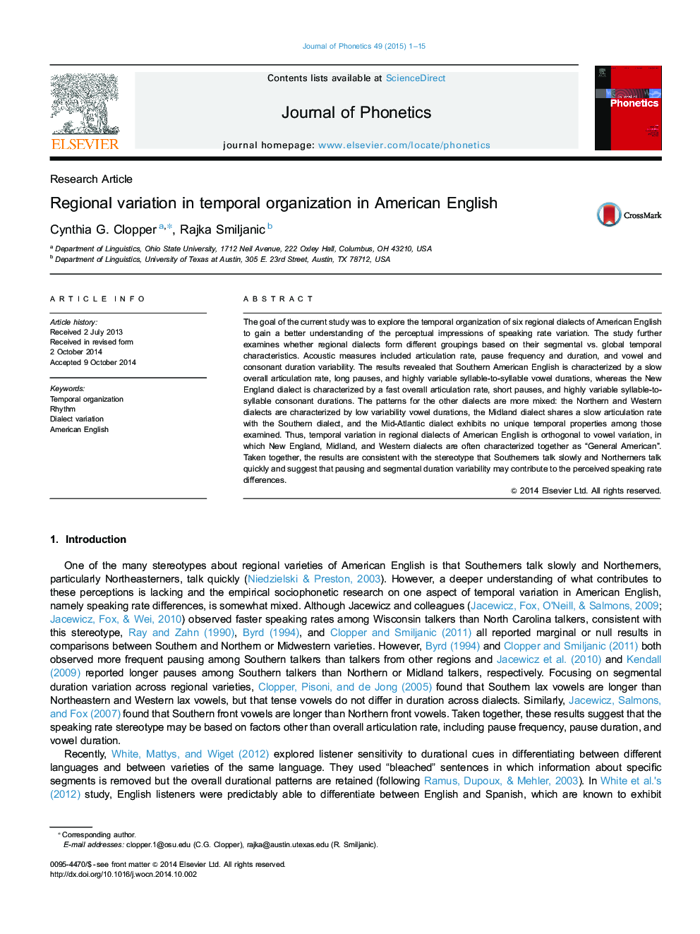 Regional variation in temporal organization in American English