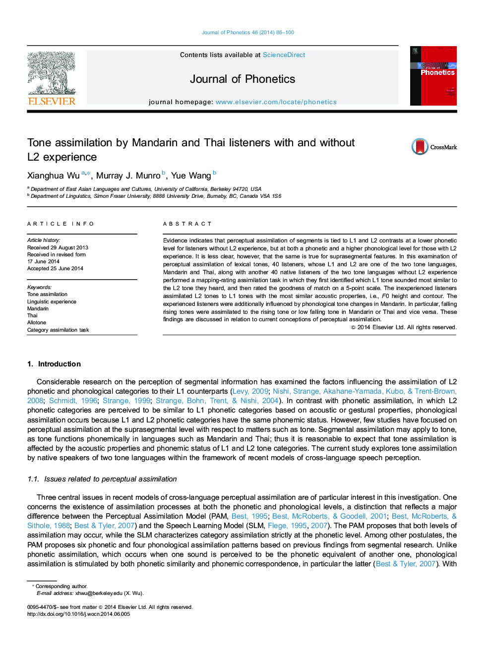 Tone assimilation by Mandarin and Thai listeners with and without L2 experience