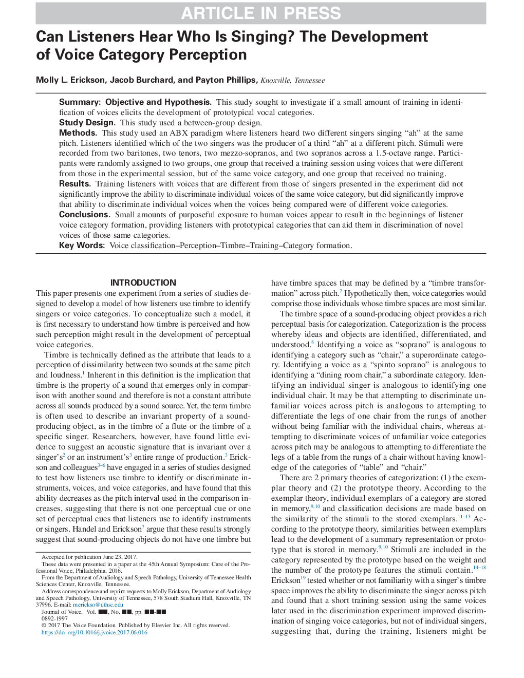 Can Listeners Hear Who Is Singing? The Development of Voice Category Perception