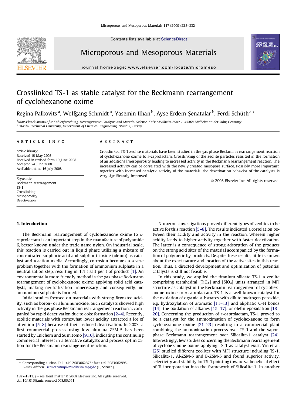 Crosslinked TS-1 as stable catalyst for the Beckmann rearrangement of cyclohexanone oxime