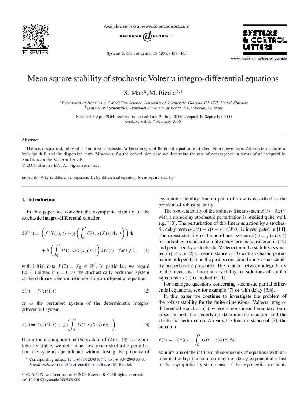 Mean square stability of stochastic Volterra integro-differential equations