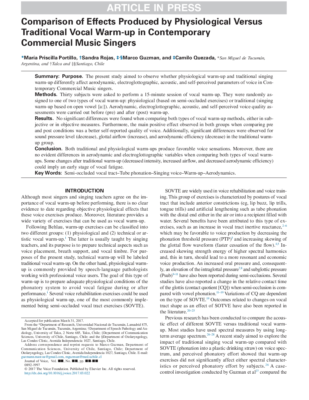 Comparison of Effects Produced by Physiological Versus Traditional Vocal Warm-up in Contemporary Commercial Music Singers