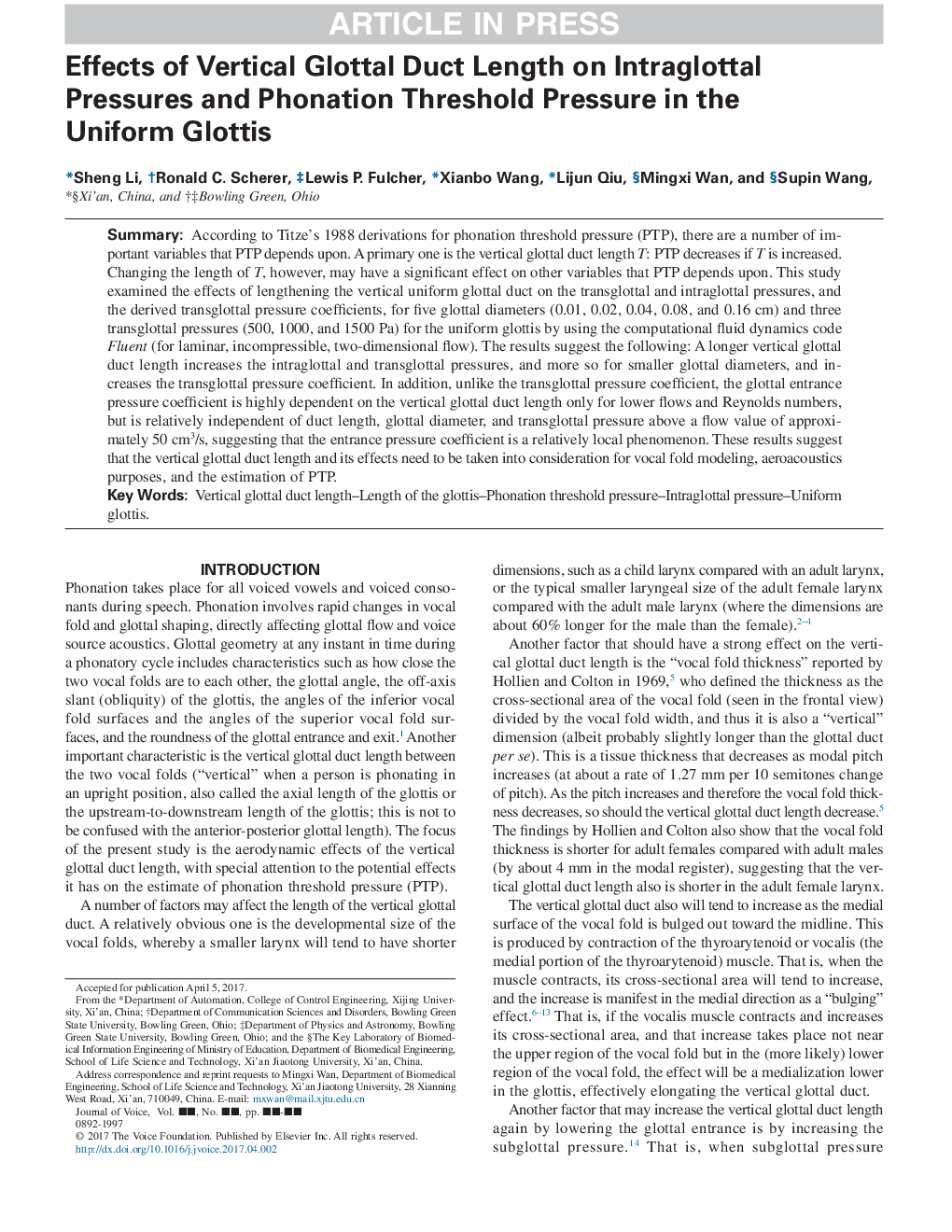 Effects of Vertical Glottal Duct Length on Intraglottal Pressures and Phonation Threshold Pressure in the Uniform Glottis