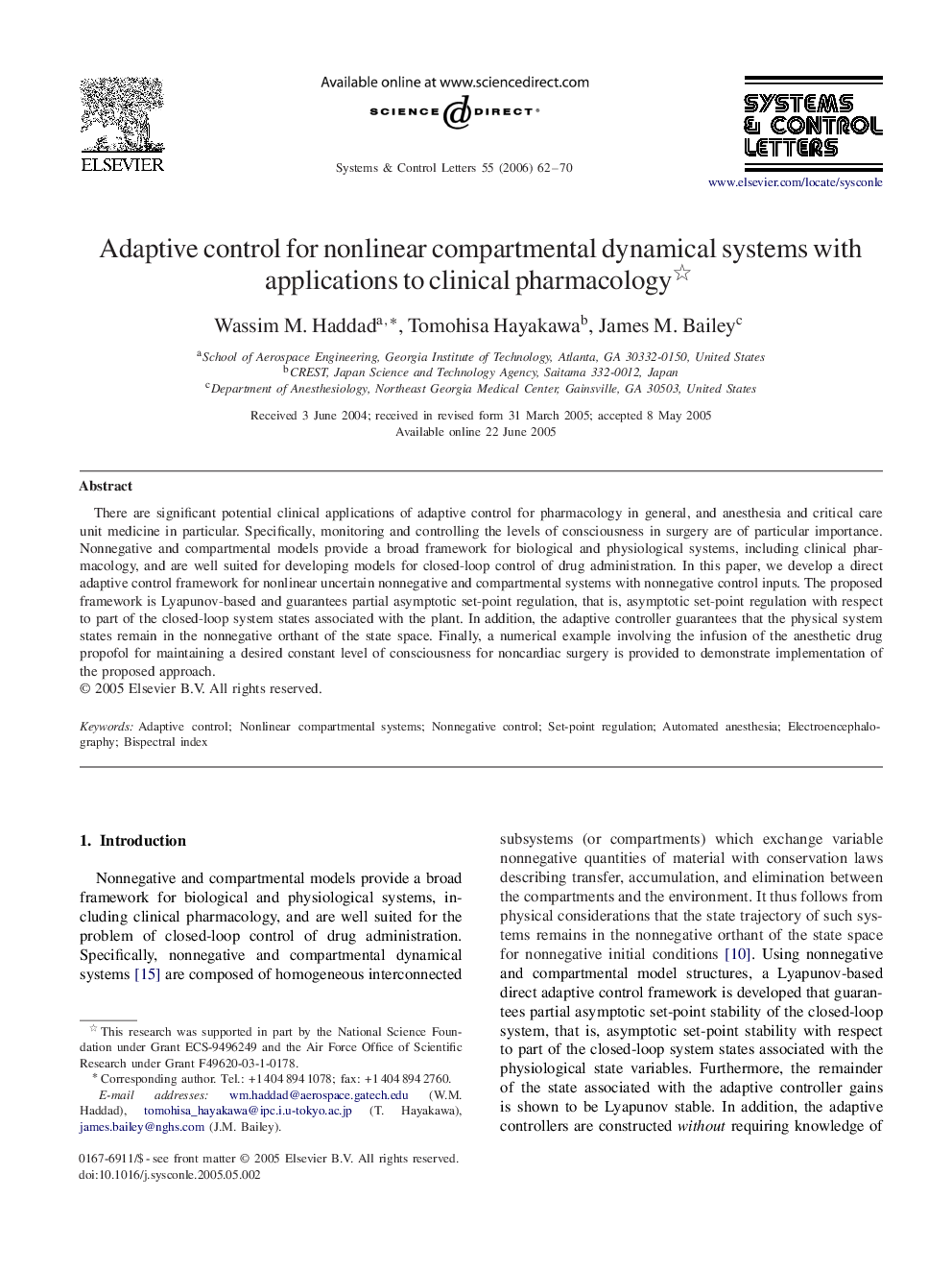 Adaptive control for nonlinear compartmental dynamical systems with applications to clinical pharmacology 