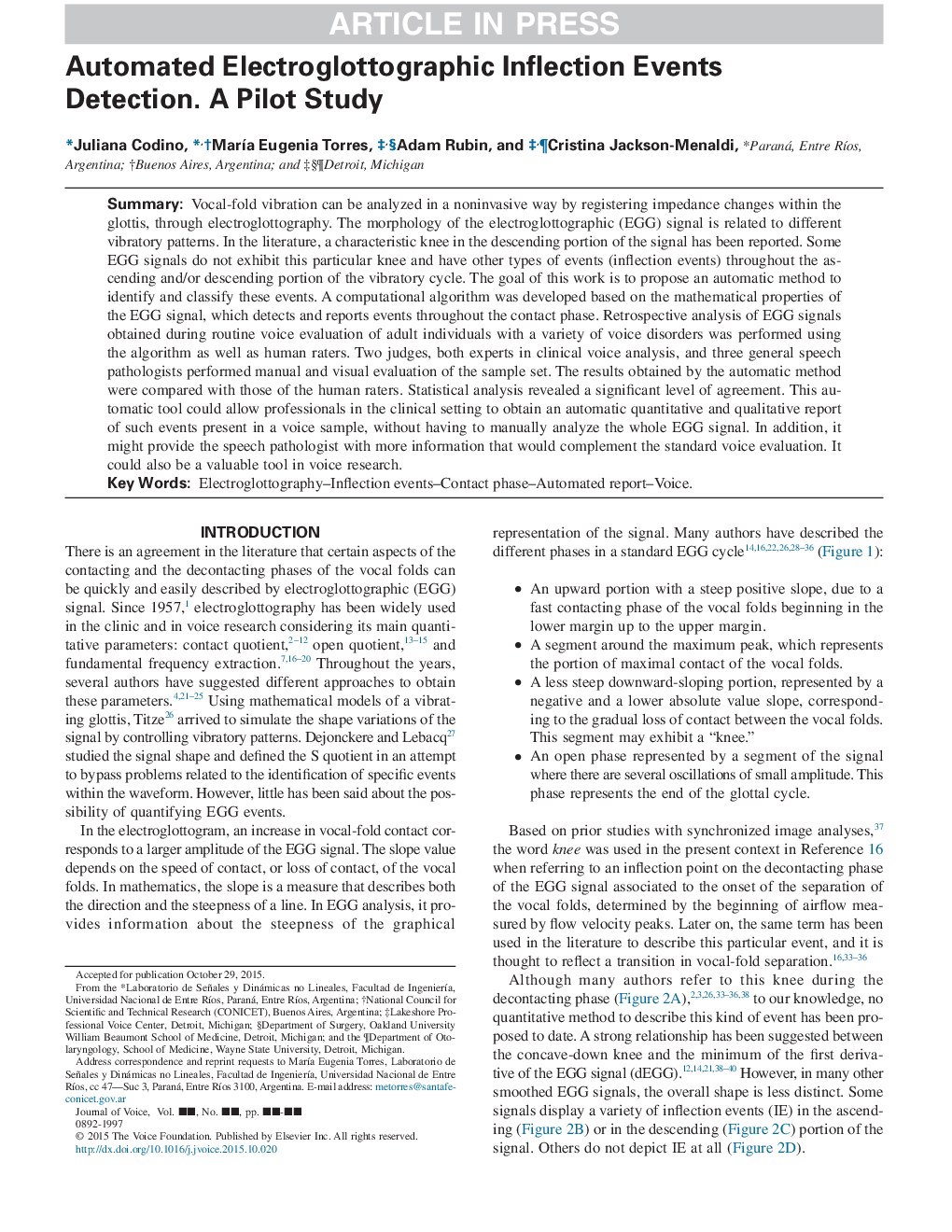 Automated Electroglottographic Inflection Events Detection. A Pilot Study