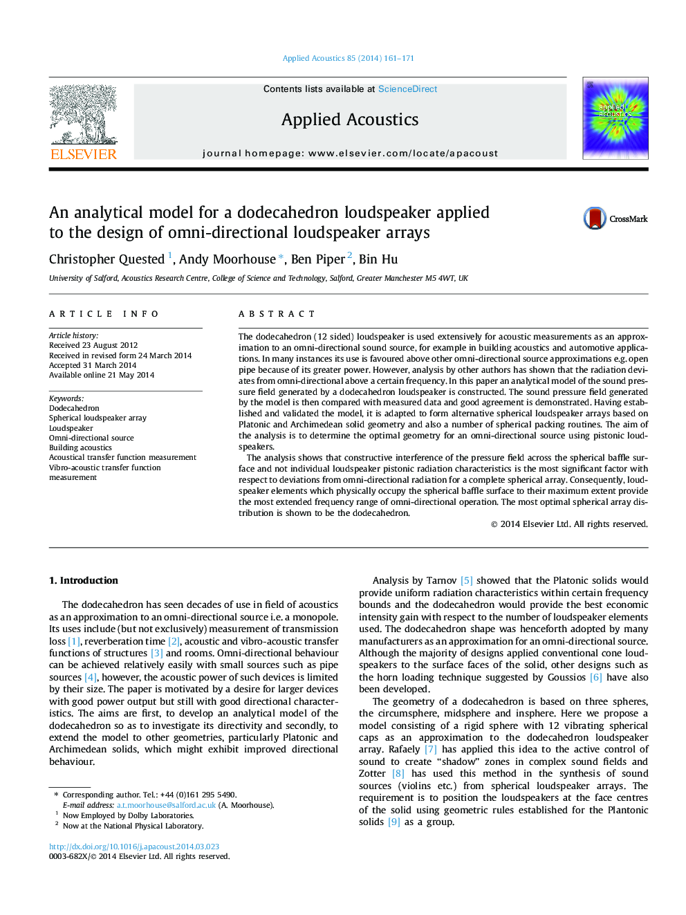 An analytical model for a dodecahedron loudspeaker applied to the design of omni-directional loudspeaker arrays