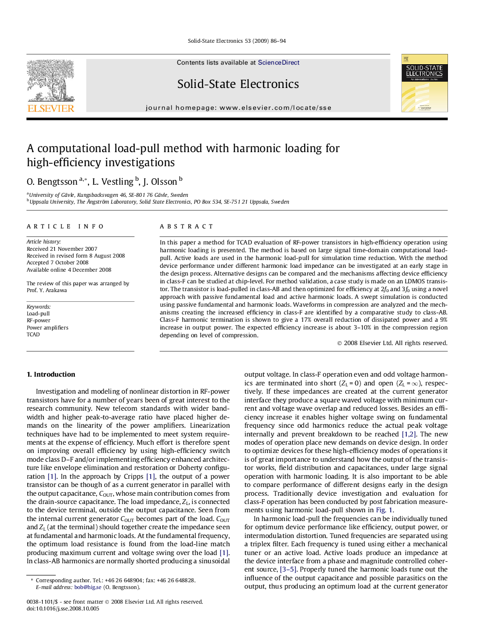 A computational load-pull method with harmonic loading for high-efficiency investigations