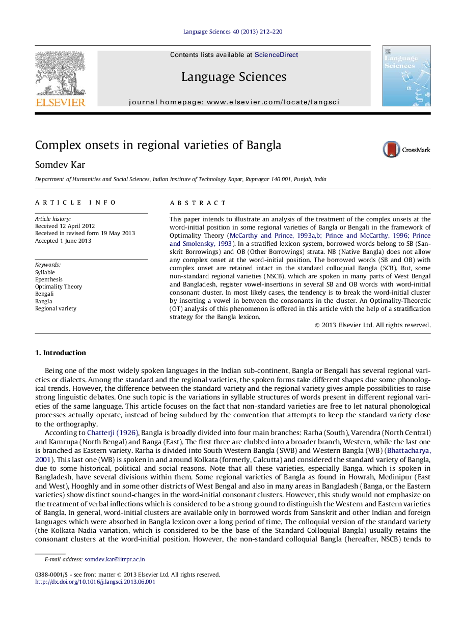 Complex onsets in regional varieties of Bangla